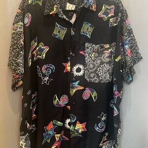 Vintage Substudio Men’s Short Sleeve Multicolor Star & Geometric Print Shirt